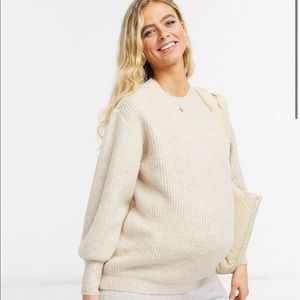 ASOS DESIGN Maternity crew neck fluffy sweater with balloon sleeve